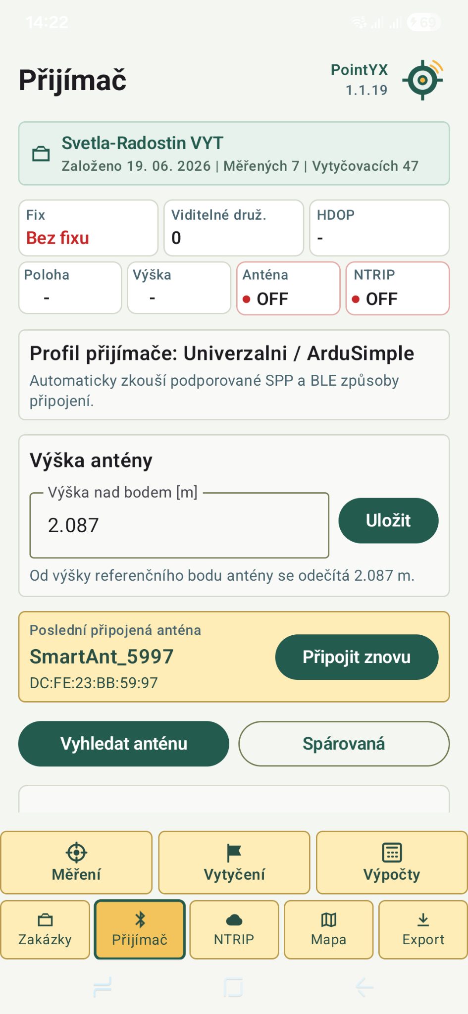 Připojení přijímače